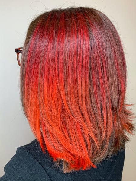 Image of  Women's Hair, Fashion Color, Hair Color, Red, Medium Length, Hair Length, Layered, Haircuts, Straight, Hairstyles