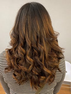 View Hair Length, Layered, Long, Foilayage, Hair Color, Balayage, Hairstyles, Curly, Women's Hair, Haircuts - Sarah Ball, North Hampton, NH