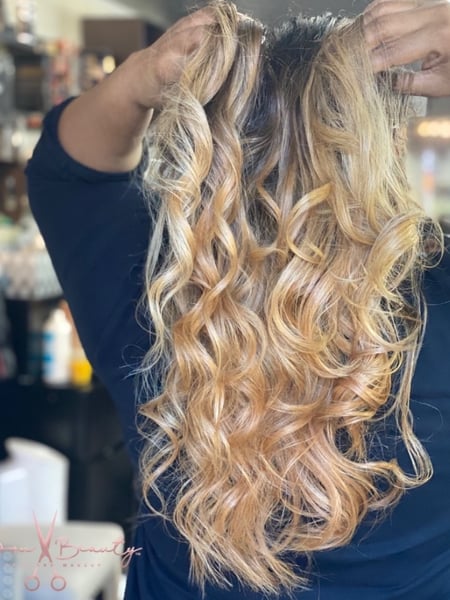 Image of  Women's Hair, Balayage, Hair Color, Blowout, Beachy Waves, Hairstyles, Silk Press, Permanent Hair Straightening