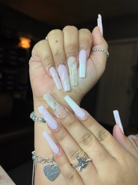 Image of  XL, Nail Length, Nails, French Manicure, Nail Style, Stickers, White, Nail Color, Pink, Nail Finish, Acrylic, Coffin, Nail Shape