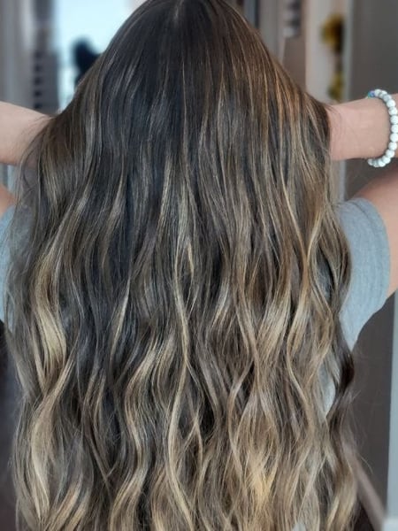 Image of  Women's Hair, Balayage, Hair Color, Brunette, Foilayage, Highlights, Beachy Waves, Hairstyles
