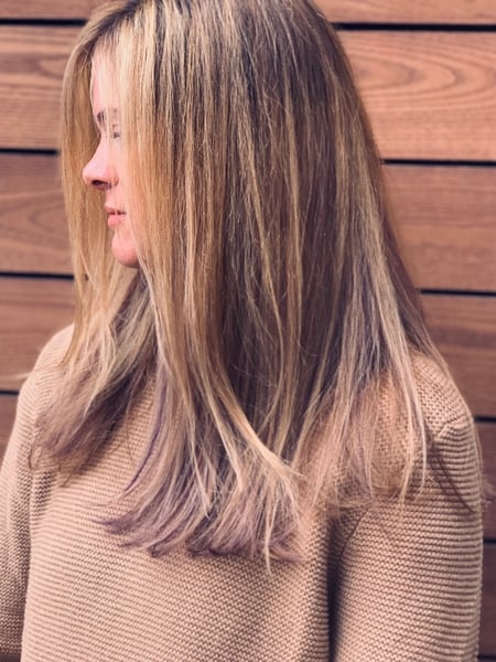 Image of  Women's Hair, Hair Color, Blonde, Balayage, Highlights, Hair Length, Long, Straight, Hairstyles, 3C, Hair Texture