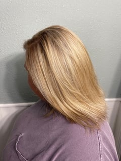 View Blowout, Blonde, Hair Color, Highlights, Blunt (Women's Haircut), Haircut, Women's Hair, Shoulder Length Hair, Hair Length, Natural Hair, Hairstyle - Micayla Owens, Knoxville, TN