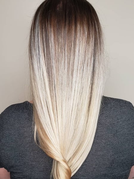 Image of  Women's Hair, Blowout, Hair Color, Balayage, Blonde, Foilayage, Ombré, Long, Hair Length, Layered, Haircuts, Straight, Hairstyles, Natural