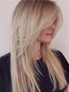 View Women's Hair, Blowout, Hair Color, Blonde, Highlights, Long, Hair Length, Bangs, Haircuts, Layered, Straight, Hairstyles - brooke & courtney, Tampa, FL