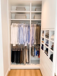 View Closet Organization, Linens, Folded Clothes, Hanging Clothes, Professional Organizer - DwellWell , San Francisco, CA