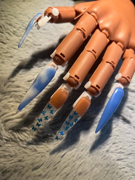 Image of  Nails, Acrylic, Blue, Nail Color, Nail Length, Nail Finish, Stiletto, Long, Nail Shape