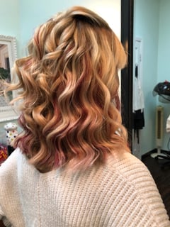 View Hair Color, Fashion Color, Hairstyles, Beachy Waves, Haircuts, Layered, Shoulder Length, Hair Length, Blonde, Balayage, Women's Hair - Julie Roohi, Wake Forest, NC