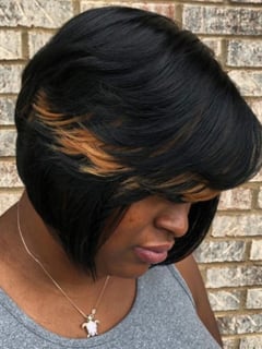 View Women's Hair, Black, Hair Color, Fashion Color, Short Chin Length, Hair Length, Blunt, Haircuts - Qualita Avery, Jonesboro, GA