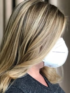 View Blonde, Balayage, Hairstyle, Straight, Haircut, Blunt (Women's Haircut), Women's Hair, Hair Length, Long Hair (Mid Back Length), Hair Color - Leslie , Washington, DC