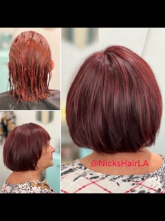 View Hairstyle, Full Color, Hair Color, Hair Length, Women's Hair, Bob, Haircut, Red, Short Hair (Chin Length), Blowout - Nickolas Teague, Burbank, CA