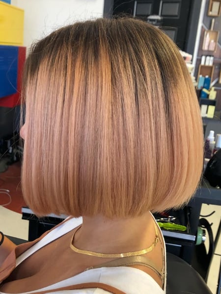 Image of  Bob, Haircuts, Women's Hair, Coily, Layered, Blunt, Curly, Bangs, Blowout, Beachy Waves, Hairstyles, Curly, Straight, Hair Extensions, Silver, Hair Color, Red, Brunette, Foilayage, Highlights, Full Color, Color Correction, Fashion Color, Ombré, Blonde, Balayage, Short Chin Length, Hair Length, Shoulder Length, Medium Length, Short Ear Length, Long