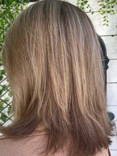 Image of  Layered, Haircuts, Women's Hair, Straight, Hairstyles, Hair Color, Highlights, Full Color, Blonde, Shoulder Length, Hair Length