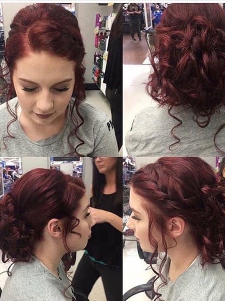 Image of  Women's Hair, Hair Color, Red, Boho Chic Braid, Hairstyles, Bridal, Curly, Updo