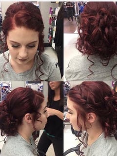 View Women's Hair, Hair Color, Red, Boho Chic Braid, Hairstyles, Bridal, Curly, Updo - Ashley Ewing, Terre Haute, IN