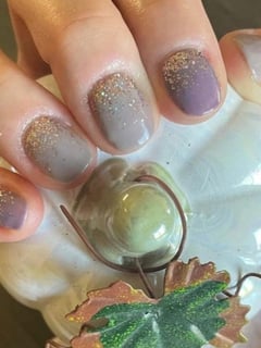 View Nails, Round, Nail Shape, Mix-and-Match, Ombré, Nail Style, Purple, Pastel, Beige, Nail Color, Short, Nail Length, Nail Finish, Gel - Julietta Munoz, Colorado Springs, CO