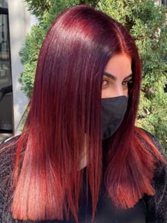 View Women's Hair, Straight, Hairstyles, Haircuts, Blunt, Shoulder Length, Hair Length, Red, Full Color, Fashion Color, Hair Color - Rosy Martinez, Corona del Mar, CA