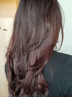 View Hair Color, Haircut, Layers, Hair Length, Long Hair (Mid Back Length), Women's Hair, Ombré, Red, Brunette Hair - Becki Kennedy, Saint Charles, IL