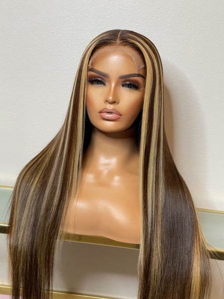 Image of  Women's Hair, Hair Color, Blonde, Full Color, Highlights, Long, Hair Length, Hair Extensions, Hairstyles, Protective, Straight, Wigs, Silk Press, Permanent Hair Straightening, Hair Restoration