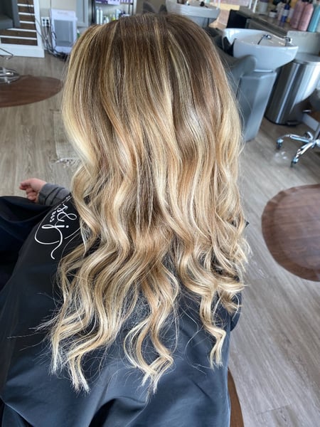 Image of  Layered, Haircuts, Women's Hair, Curly, Blowout, Curly, Hairstyles, Beachy Waves, Highlights, Hair Color, Balayage, Foilayage, Long, Hair Length