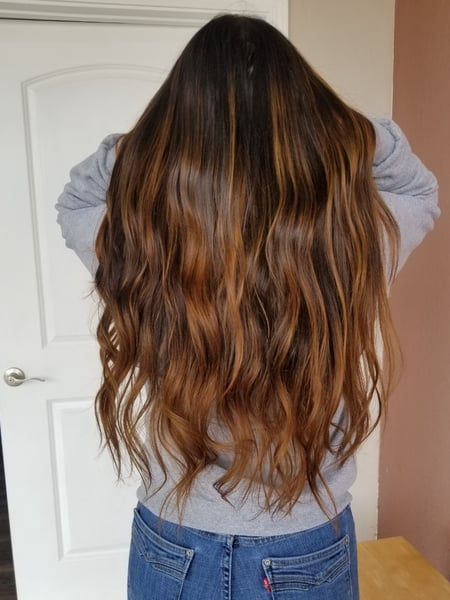 Image of  Women's Hair, Hair Color, Balayage, Brunette, Color Correction, Foilayage, Highlights, Ombré, Long, Hair Length, Layered, Haircuts, Beachy Waves, Hairstyles, Hair Extensions
