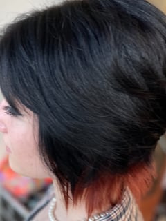 View Women's Hair, Blowout, Hair Color, Black, Fashion Color, Hair Length, Short Ear Length, Haircuts, Bangs, Layered, Hairstyles - Brenda Benfield, Severna Park, MD