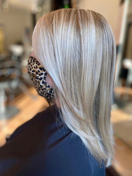Image of  Women's Hair, Balayage, Hair Color, Blonde, Shoulder Length, Hair Length, Layered, Haircuts, Straight, Hairstyles