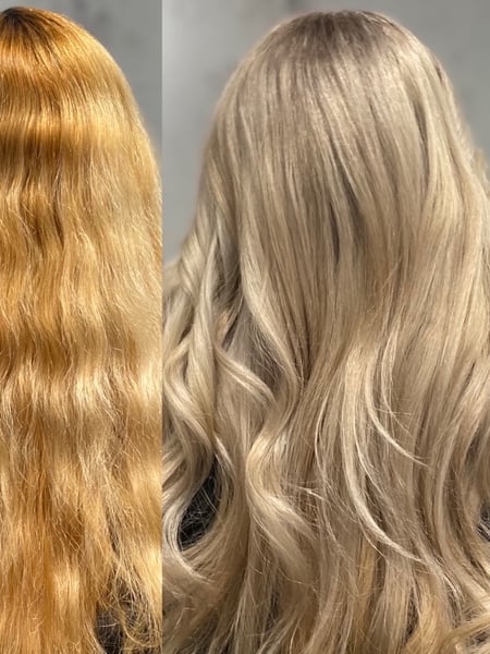 Image of  Women's Hair, Hair Color, Blonde, Color Correction, Fashion Hair Color, Foilayage, Balayage, Blowout, Black, Brunette Hair, Full Color, Highlights, Hair Extensions, Hairstyle, Bangs, Haircut, Hair Length, Bob, Layers
