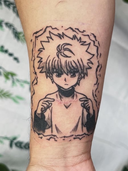 Image of  Tattoos, Tattoo Style, Tattoo Bodypart, Anime, Black & Grey, Shoulder, Arm , Forearm , Wrist , Hand, Chest , Back, Thigh