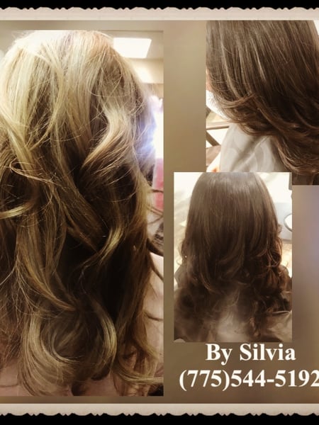 Image of  Layers, Haircut, Women's Hair, Blowout, Blonde, Hair Color, Long Hair (Mid Back Length), Hair Length, Shoulder Length Hair