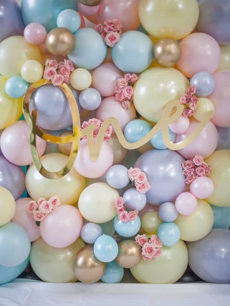 Image of  Balloon Decor, Balloon Wall, Balloon Garland, Event Type, Birthday, Colors, Gold, Pink, Pastel, Arrangement Type
