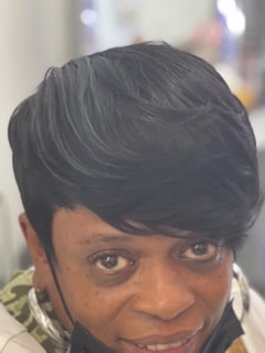 View Women's Hair, Hair Restoration, Perm, Perm Relaxer, Weave, Hairstyles, Hair Extensions, Layered, Haircuts, Bangs, Hair Length, Short Ear Length, Hair Color, Black - Shadeek, Jersey City, NJ
