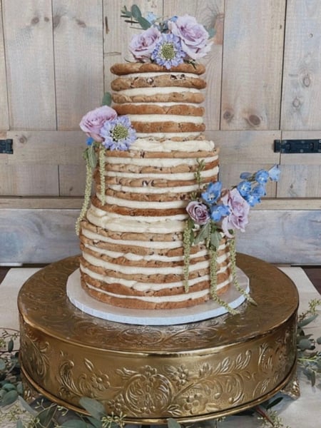 Image of  Cakes, Occasion, Wedding Cake, Color, Brown, Icing Techniques, Shape, Tiered, Round, Theme, Floral, Naked Cake