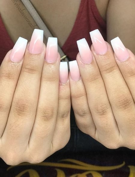 Image of  Nails, Nail Color, Pink, White, Gel, Nail Finish, Long, Nail Length, Squoval, Nail Shape, French Manicure, Nail Style