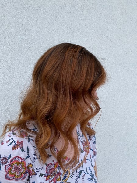 Image of  Women's Hair, Hair Color, Balayage, Red, Shoulder Length, Hair Length, Blunt, Haircuts, Beachy Waves, Hairstyles