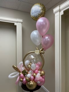 View Balloon Decor, Arrangement Type, Helium Bouquet, Event Type, Birthday, Colors, White, Gold, Pink, Glitter - Contessa Michel, North Royalton, OH