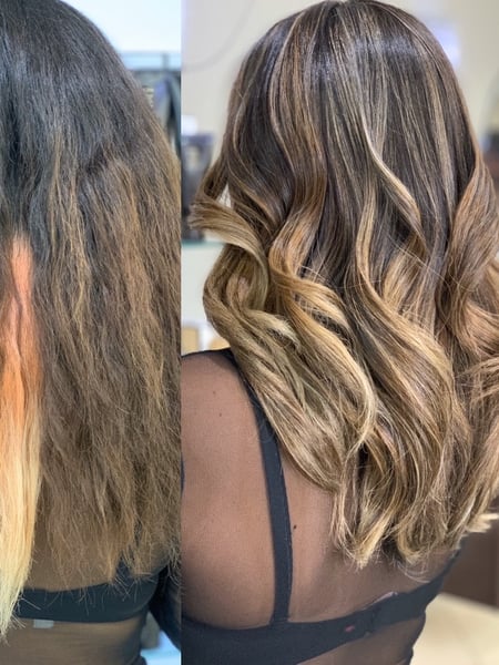 Image of  Women's Hair, Hair Color, Balayage, Brunette, Color Correction, Blonde, Foilayage, Highlights, Ombré, Red, Silver, Permanent Hair Straightening, Natural, Hairstyles, Curly, Straight, Curly, Haircuts, Layered