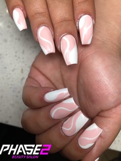 View Nails, Medium, Mix-and-Match, Nail Art, Paraffin Treatment, Treatment, Nail Style, Hand Painted, White, Nail Color, Pink, Nail Length - April Revollo, Rockville, MD