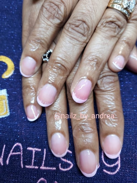 Image of  Nails, Manicure, Short, Nail Length, Pink, Nail Color, White, French Manicure, Nail Style, Oval, Nail Shape