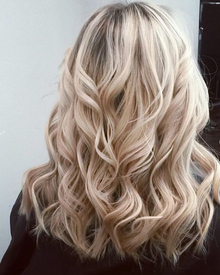 Image of  Women's Hair, Blonde, Hair Color, Full Color, Medium Length, Hair Length, Haircuts, Beachy Waves, Hairstyles