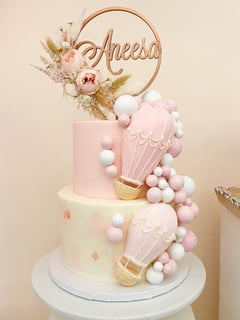 View Shape, Tiered, Cakes, Baby, Ivory, Theme, Occasion, Birthday, Baby Shower, Color, Gold, Pink, Icing Type, Buttercream - Jessica Cowley, San Ramon, CA