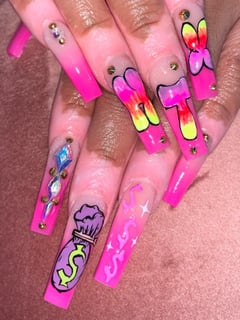 View Nails, Manicure, Nail Finish, Acrylic, Gel, Nail Length, Long, Nail Color, Beige, Pink, Nail Style, Accent Nail, Hand Painted, Nail Jewels, Nail Shape, Ballerina, Nail Art - Rawassnails, Houston, TX