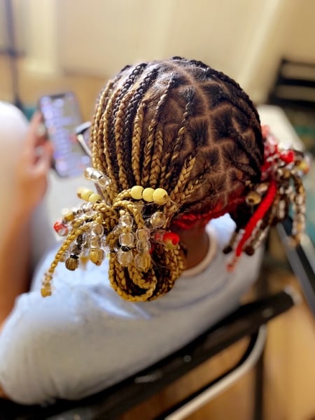 Image of  Women's Hair, Black, Hair Color, Blonde, Red, Short Ear Length, Hair Length, Braids (African American), Hairstyles, Protective, 4C, Hair Texture