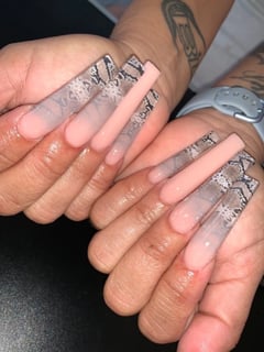 View Nails, Manicure, Nail Finish, Acrylic, Gel, Nail Length, XXL, Nail Color, Beige, Nail Style, Ombré, Stickers, Nail Shape, Coffin - Rawassnails, Houston, TX