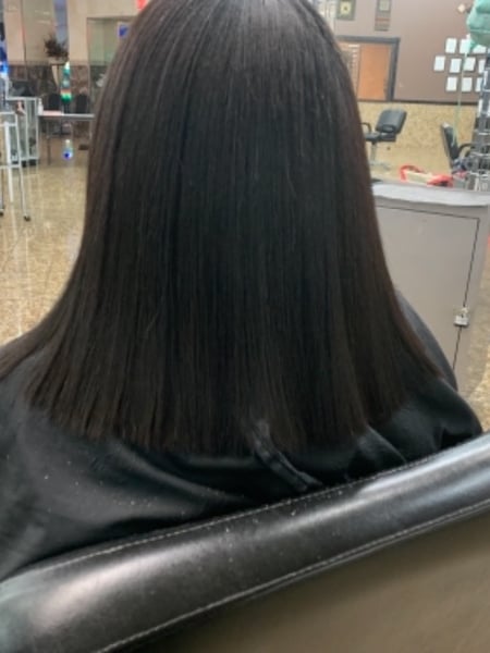 Image of  Women's Hair, Natural, Hairstyles, Straight, Shoulder Length, Hair Length, Blunt, Haircuts, Silk Press, Permanent Hair Straightening, 4A, Hair Texture