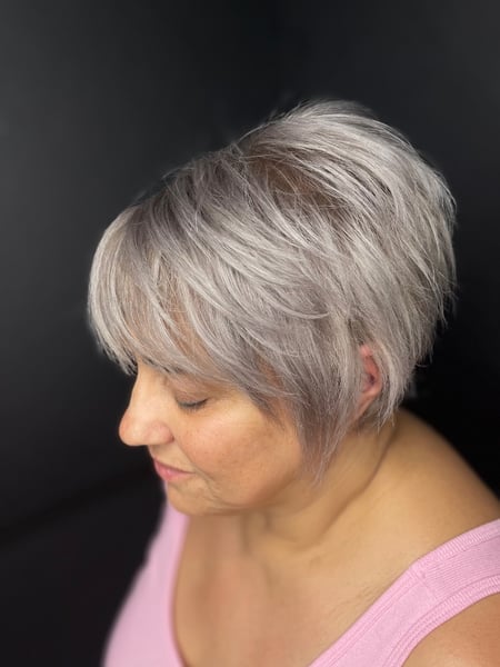 Image of  Haircuts, Silver, Women's Hair, Hair Color, Curly