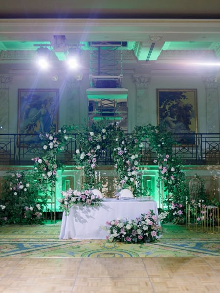 Image of  Vertical, Color, White, Green, Pink, Florist, Arrangement Type, Centerpiece, Occasion, Wedding, Wedding Centerpiece, Size & Display, Large, Horizontal