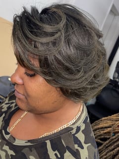 View Ombré, Hair Color, Perm, Perm Relaxer, Hair Texture, 4A, Hairstyles, Curly, Layered, Women's Hair, Haircuts, Bob, Hair Length, Short Chin Length - April McTaggart, New York, NY