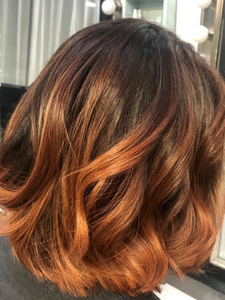 Image of  Hair Color, Red, Brunette, Bob, Haircuts, Women's Hair, Layered, Blunt, Curly, Bangs, Blowout, Beachy Waves, Hairstyles, Curly, Straight, Hair Extensions, Silver, Foilayage, Highlights, Full Color, Color Correction, Fashion Color, Ombré, Blonde, Balayage, Long, Hair Length, Short Ear Length, Short Chin Length, Shoulder Length, Medium Length