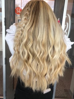 View Beachy Waves, Braid (Boho Chic), Hair Length, Long Hair (Mid Back Length), Balayage, Highlights, Hair Color, Blonde, Women's Hair, Haircut, Hairstyle, Layers - Autumn DeBord, Cincinnati, OH